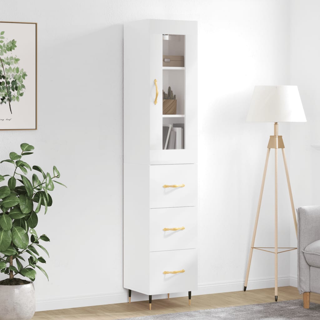 vidaXL Highboard High Gloss White 34.5x34x180 cm Engineered Wood