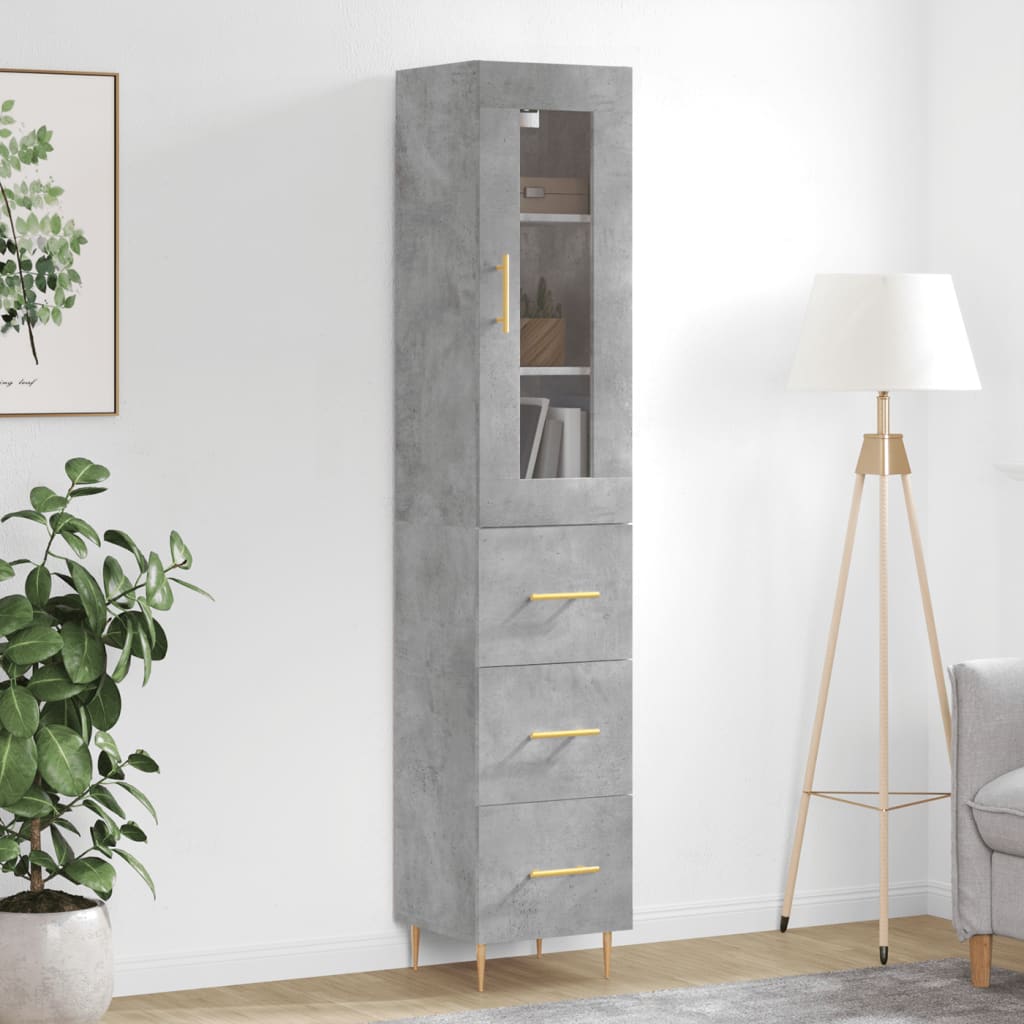 vidaXL Highboard Concrete Grey 34.5x34x180 cm Engineered Wood