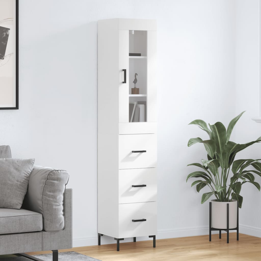 vidaXL Highboard High Gloss White 34.5x34x180 cm Engineered Wood