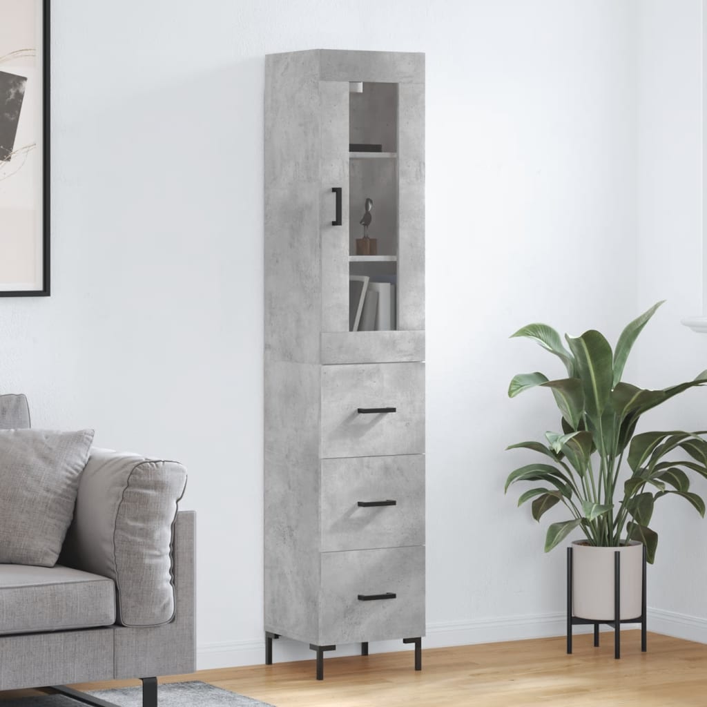 vidaXL Highboard Concrete Grey 34.5x34x180 cm Engineered Wood