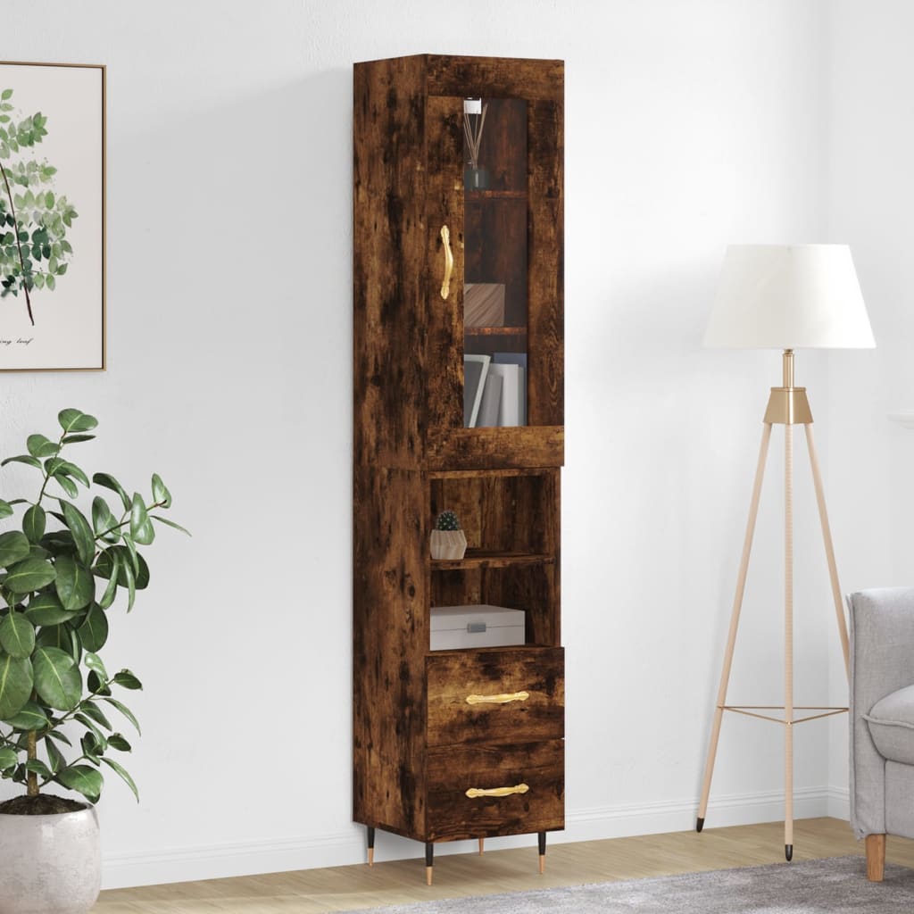 vidaXL Highboard Smoked Oak 34.5x34x180 cm Engineered Wood