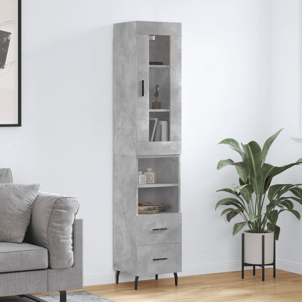 vidaXL Highboard Concrete Grey 34.5x34x180 cm Engineered Wood