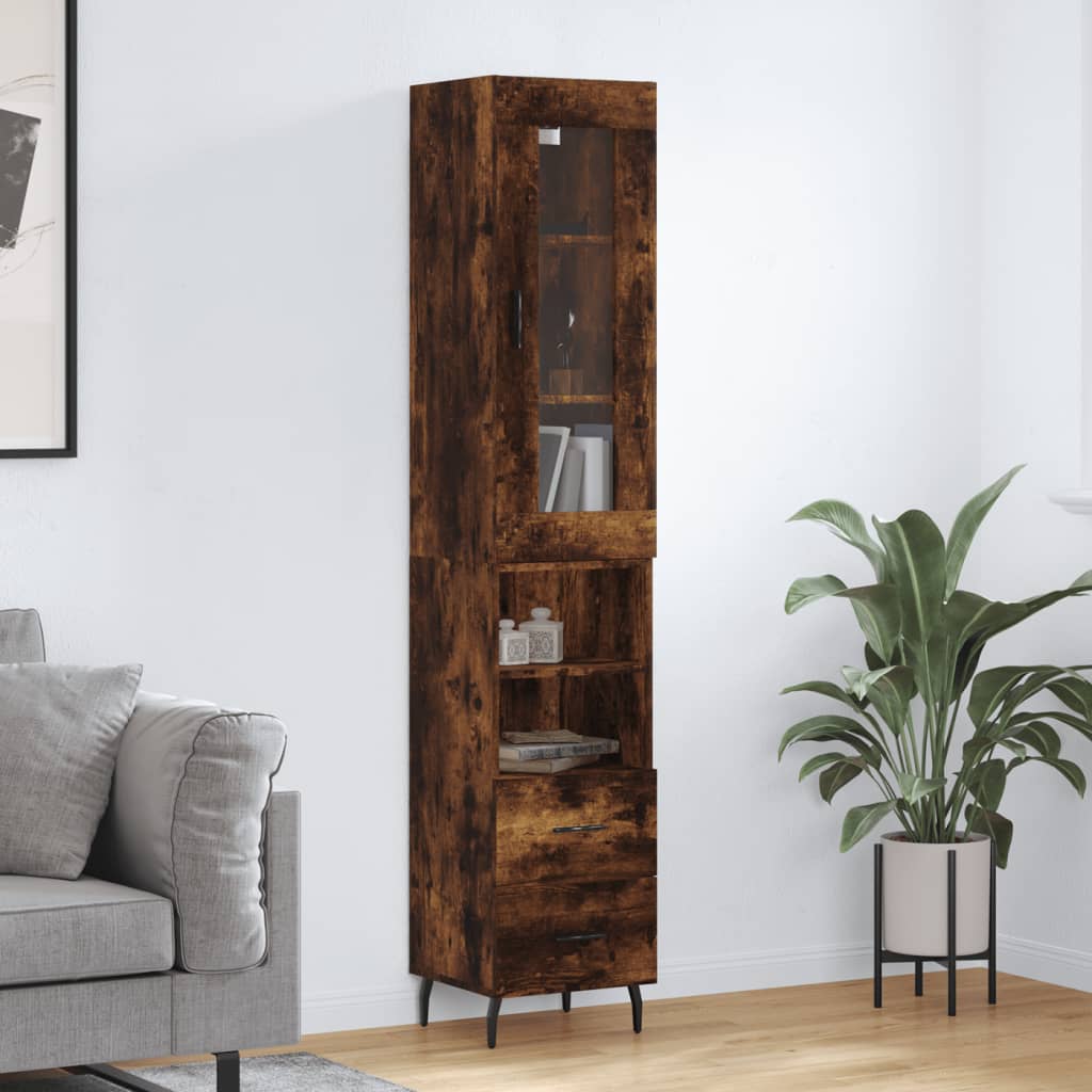 vidaXL Highboard Smoked Oak 34.5x34x180 cm Engineered Wood