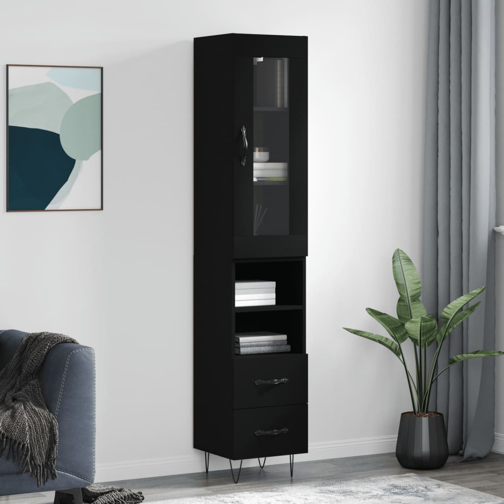 vidaXL Highboard Black 34.5x34x180 cm Engineered Wood