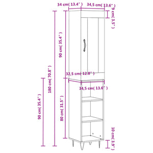 vidaXL Highboard White 34.5x34x180 cm Engineered Wood