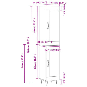 vidaXL Highboard White 34.5x34x180 cm Engineered Wood