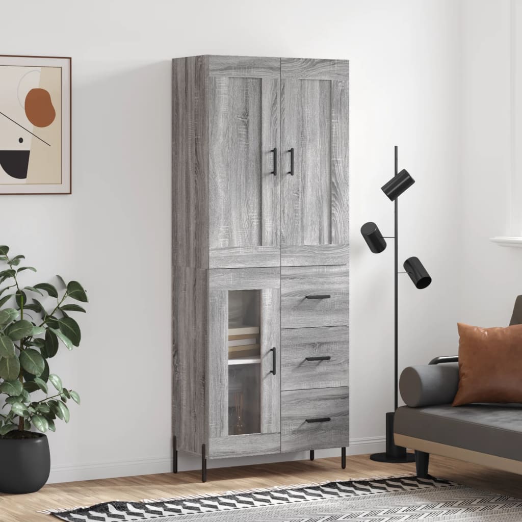 vidaXL Highboard Grey Sonoma 69.5x34x180 cm Engineered Wood