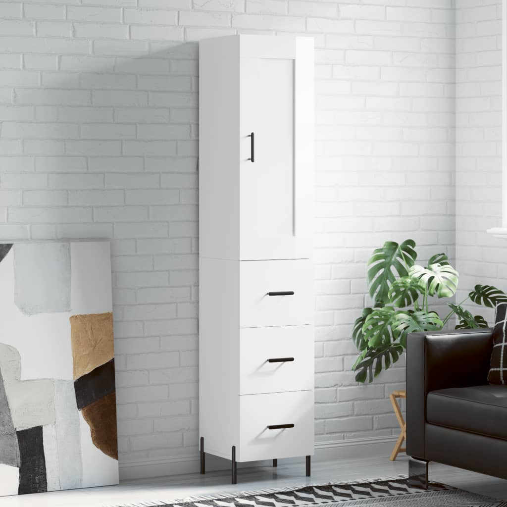 vidaXL Highboard High Gloss White 34.5x34x180 cm Engineered Wood