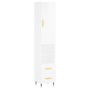 vidaXL Highboard High Gloss White 34.5x34x180 cm Engineered Wood