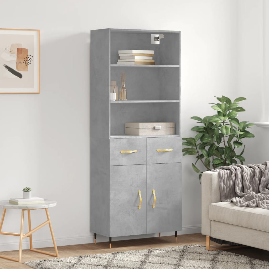 vidaXL Highboard Concrete Grey 69.5x34x180 cm Engineered Wood