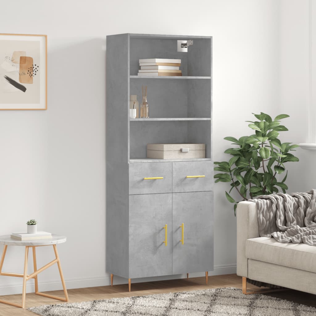 vidaXL Highboard Concrete Grey 69.5x34x180 cm Engineered Wood