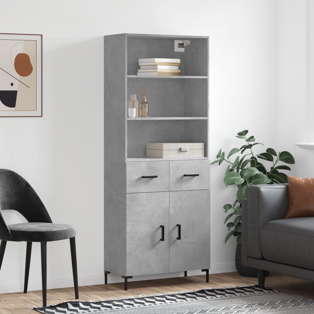 vidaXL Highboard Concrete Grey 69.5x34x180 cm Engineered Wood