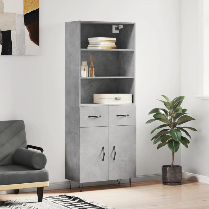 vidaXL Highboard Concrete Grey 69.5x34x180 cm Engineered Wood