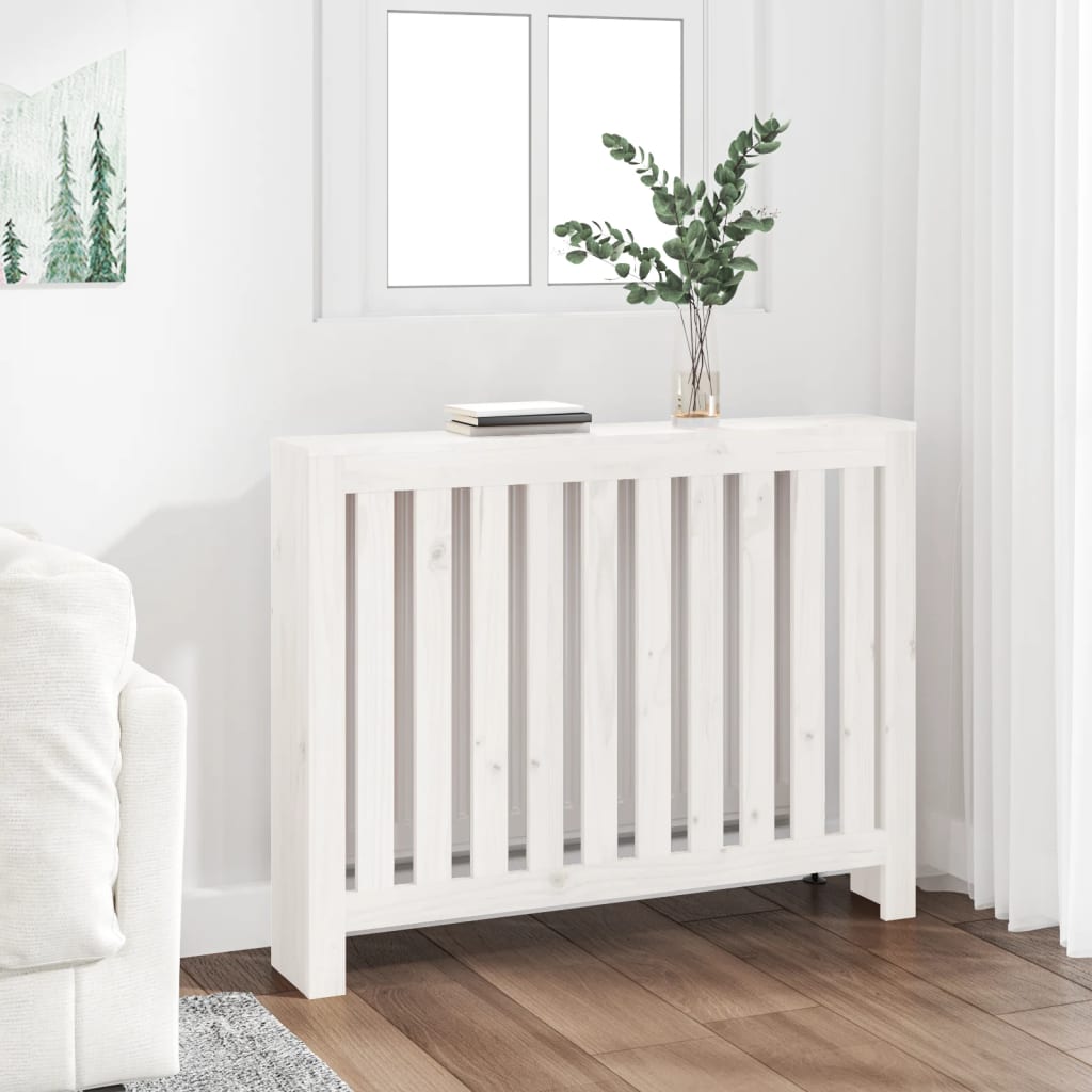 vidaXL Radiator Cover White 108.5x19x84 cm Solid Wood Pine