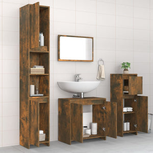 vidaXL 4 Piece Bathroom Furniture Set Smoked Oak Engineered Wood