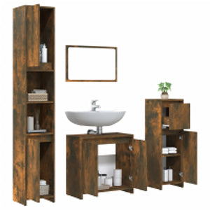 vidaXL 4 Piece Bathroom Furniture Set Smoked Oak Engineered Wood