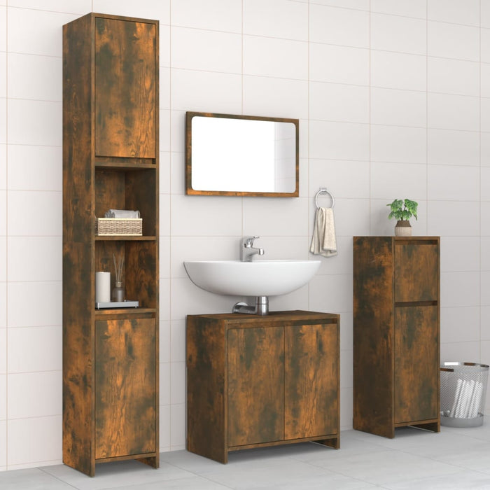 vidaXL 4 Piece Bathroom Furniture Set Smoked Oak Engineered Wood