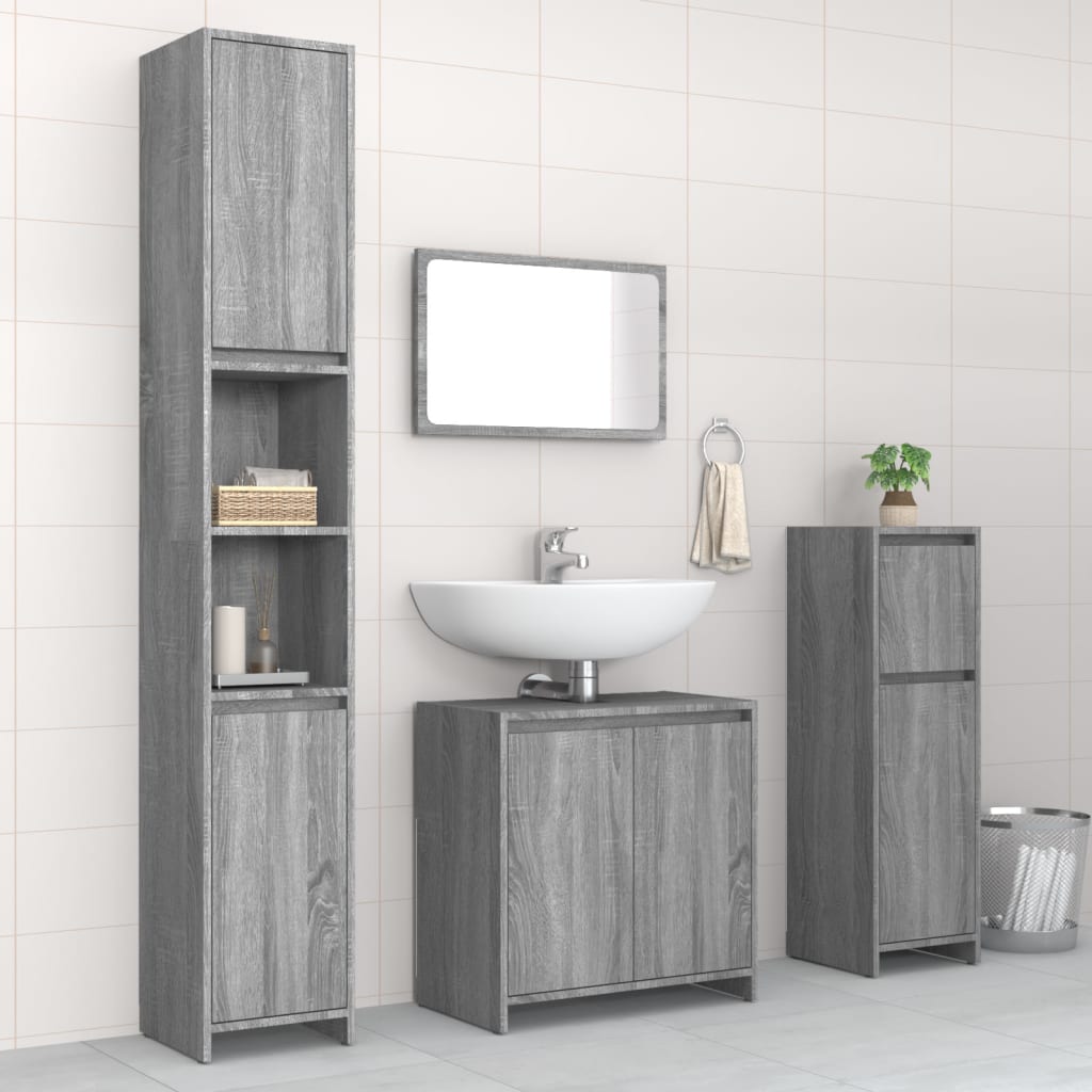 vidaXL 4 Piece Bathroom Furniture Set Grey Sonoma Engineered Wood