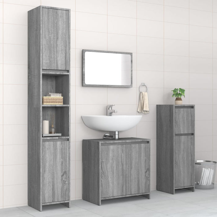 vidaXL 4 Piece Bathroom Furniture Set Grey Sonoma Engineered Wood