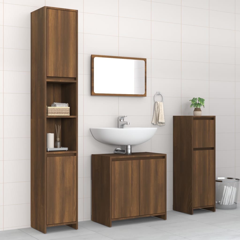 vidaXL 4 Piece Bathroom Furniture Set Brown Oak Engineered Wood