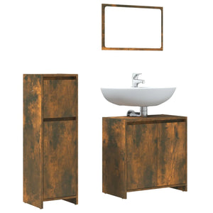 vidaXL 3 Piece Bathroom Furniture Set Smoked Oak Engineered Wood