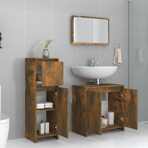 vidaXL 3 Piece Bathroom Furniture Set Smoked Oak Engineered Wood