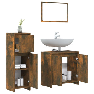 vidaXL 3 Piece Bathroom Furniture Set Smoked Oak Engineered Wood