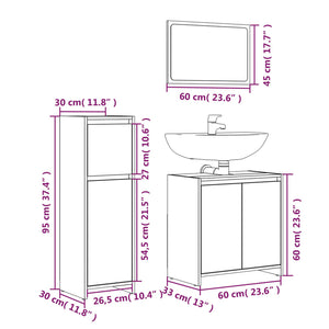 vidaXL 3 Piece Bathroom Furniture Set Smoked Oak Engineered Wood