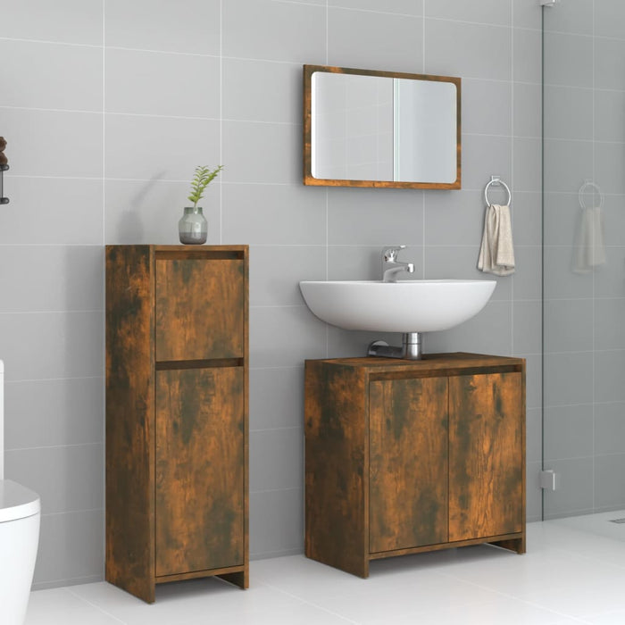 vidaXL 3 Piece Bathroom Furniture Set Smoked Oak Engineered Wood