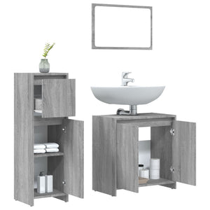 vidaXL 3 Piece Bathroom Furniture Set Grey Sonoma Engineered Wood