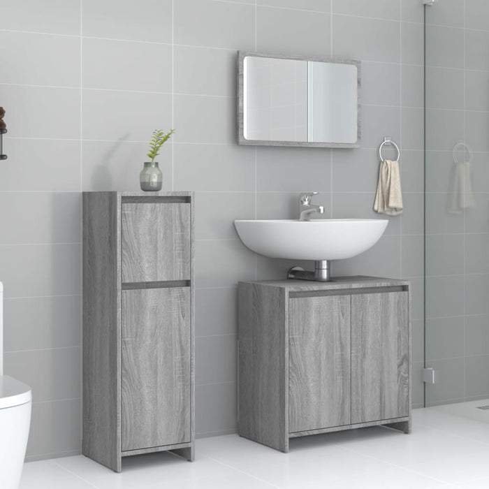 vidaXL 3 Piece Bathroom Furniture Set Grey Sonoma Engineered Wood