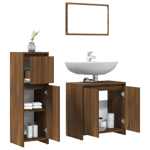 vidaXL 3 Piece Bathroom Furniture Set Brown Oak Engineered Wood