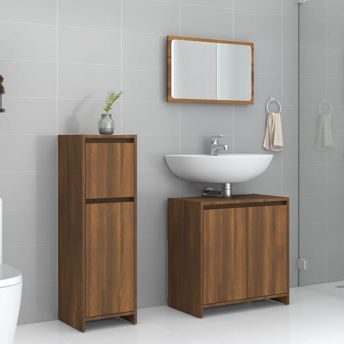 vidaXL 3 Piece Bathroom Furniture Set Brown Oak Engineered Wood