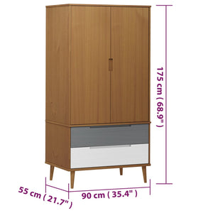 vidaXL Wardrobe MOLDE Brown 90x55x175 cm Solid Wood Pine