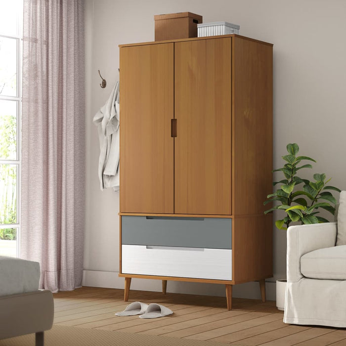 vidaXL Wardrobe MOLDE Brown 90x55x175 cm Solid Wood Pine