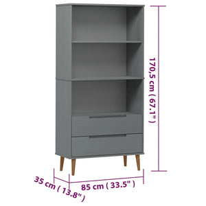 vidaXL Bookcase MOLDE Grey 85x35x170,5 cm Solid Wood Pine