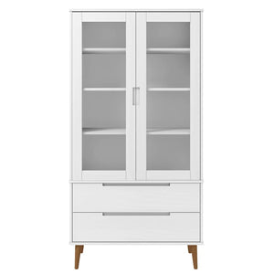 vidaXL Vitrine Cabinet MOLDE White 90x35x175 cm Solid Wood Pine