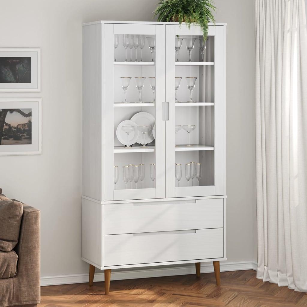 vidaXL Vitrine Cabinet MOLDE White 90x35x175 cm Solid Wood Pine