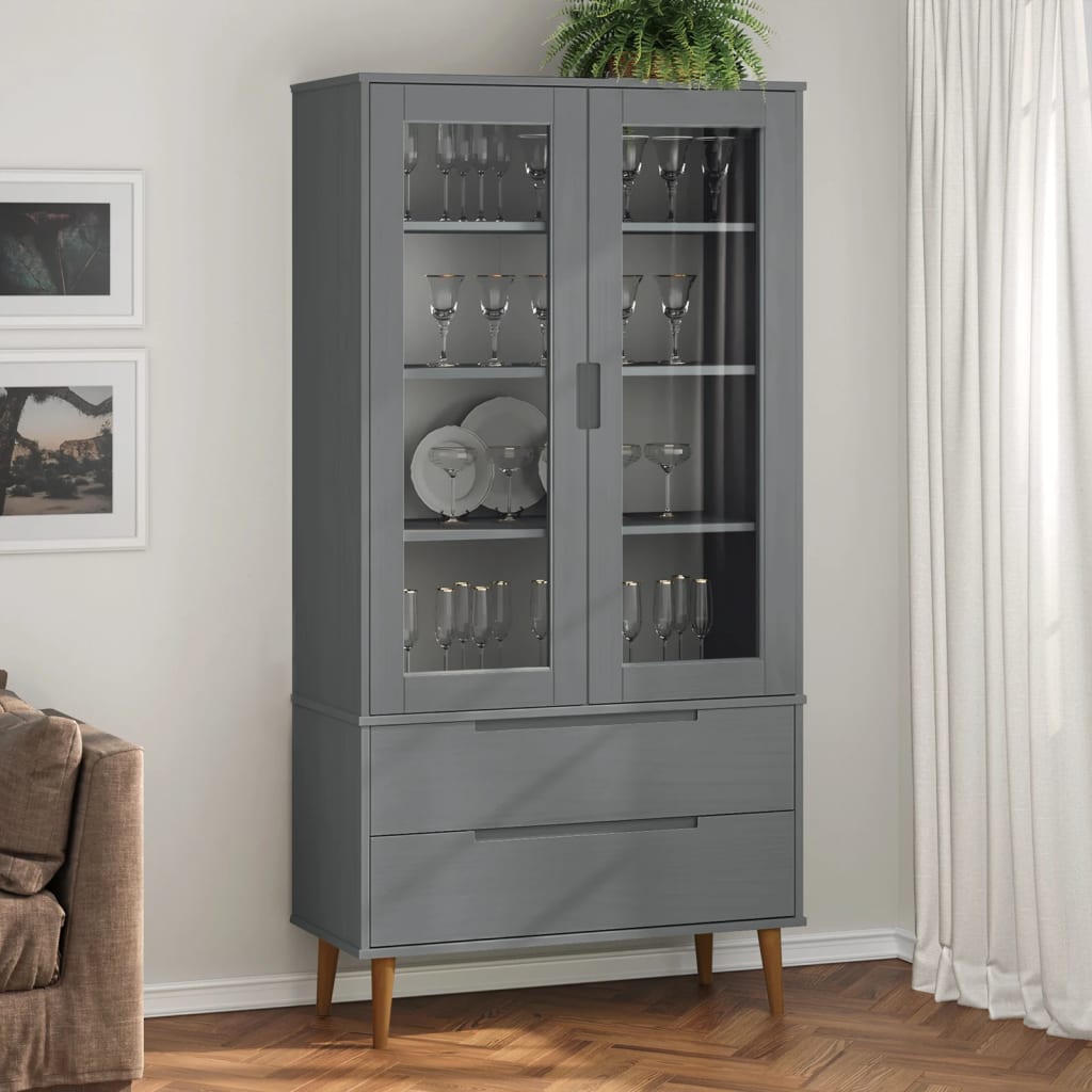 vidaXL Vitrine Cabinet MOLDE Grey 90x35x175 cm Solid Wood Pine