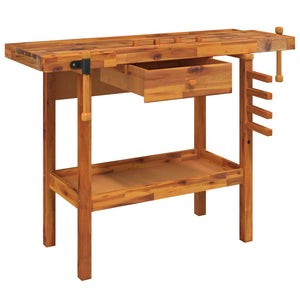 vidaXL Workbench with Drawer and Vices 124x52x83 cm Solid Wood Acacia