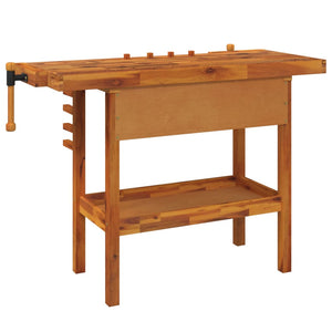 vidaXL Workbench with Drawer and Vices 124x52x83 cm Solid Wood Acacia