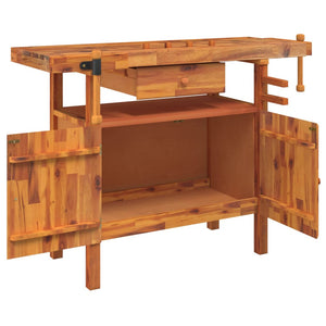 vidaXL Workbench with Drawer and Vices 124x52x83 cm Solid Wood Acacia