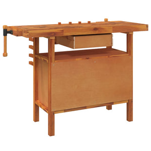 vidaXL Workbench with Drawer and Vices 124x52x83 cm Solid Wood Acacia