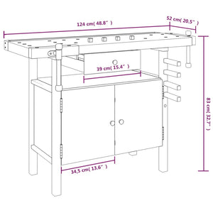 vidaXL Workbench with Drawer and Vices 124x52x83 cm Solid Wood Acacia