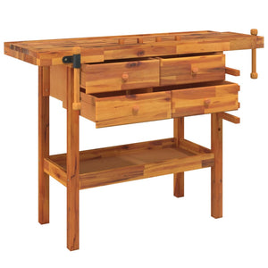 vidaXL Workbench with Drawers and Vices 124x52x83 cm Solid Wood Acacia