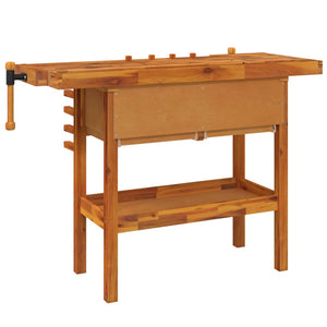 vidaXL Workbench with Drawers and Vices 124x52x83 cm Solid Wood Acacia