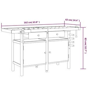 vidaXL Workbench with Drawers and Vices 162x62x83 cm Solid Wood Acacia