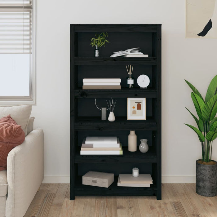 vidaXL Book Cabinet Black 80x35x154 cm Solid Wood Pine