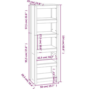 vidaXL Book Cabinet Grey 50x35x154 cm Solid Wood Pine