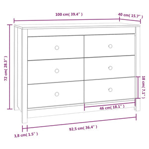 vidaXL Side Cabinet Grey 100x40x72 cm Solid Wood Pine